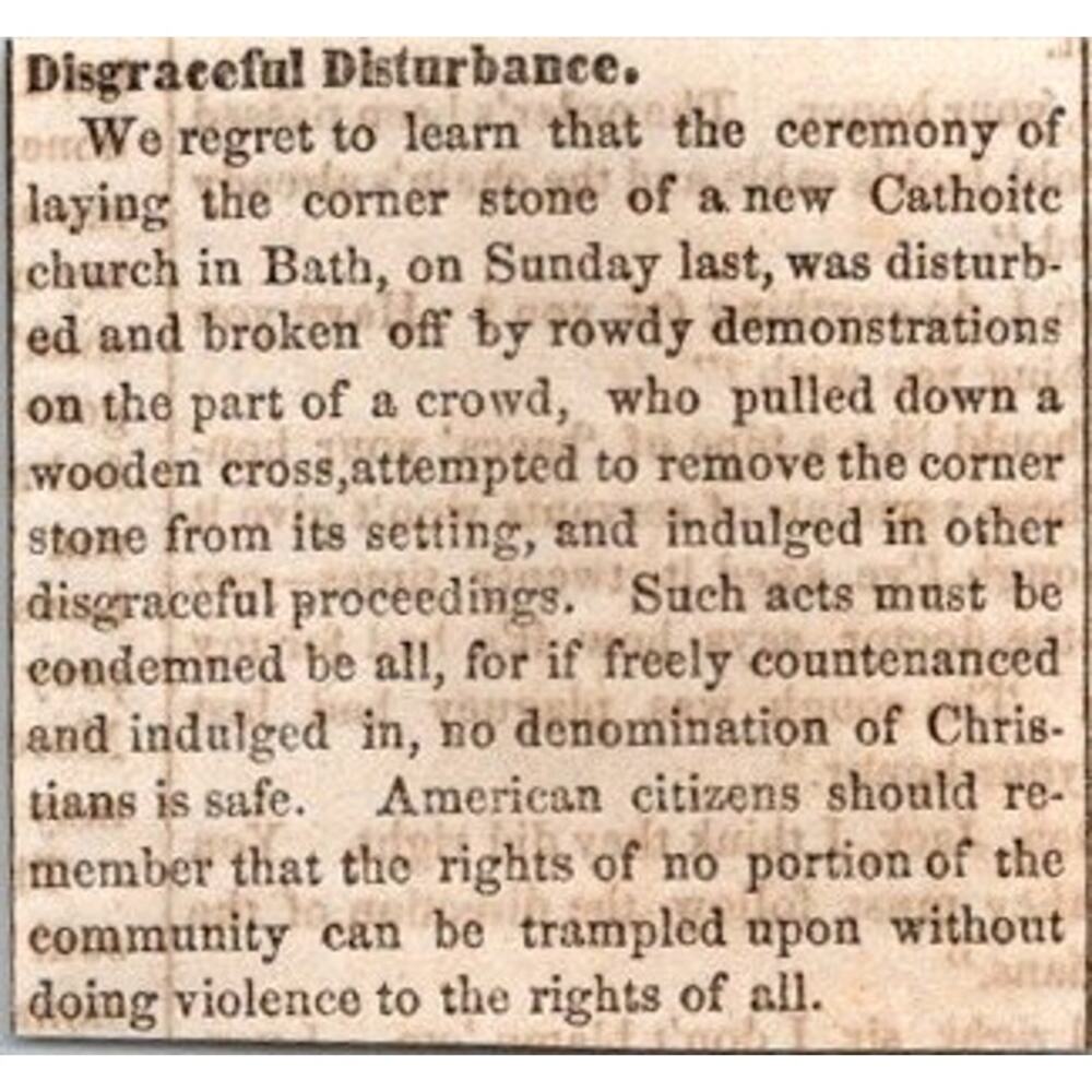 Disgraceful Disturbance Ceremony New Catholic 1855 Portland ME Clipping SAI4-M4